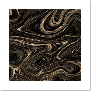 Black and gold Liquid Marble Watercolor Posters and Art